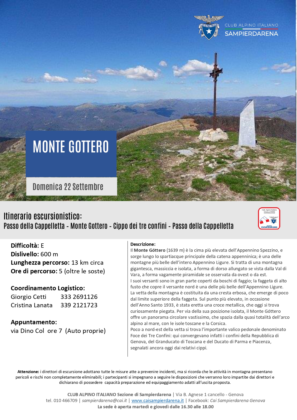 Domenica 22 Settembre – Escursionismo – Monte Gottero