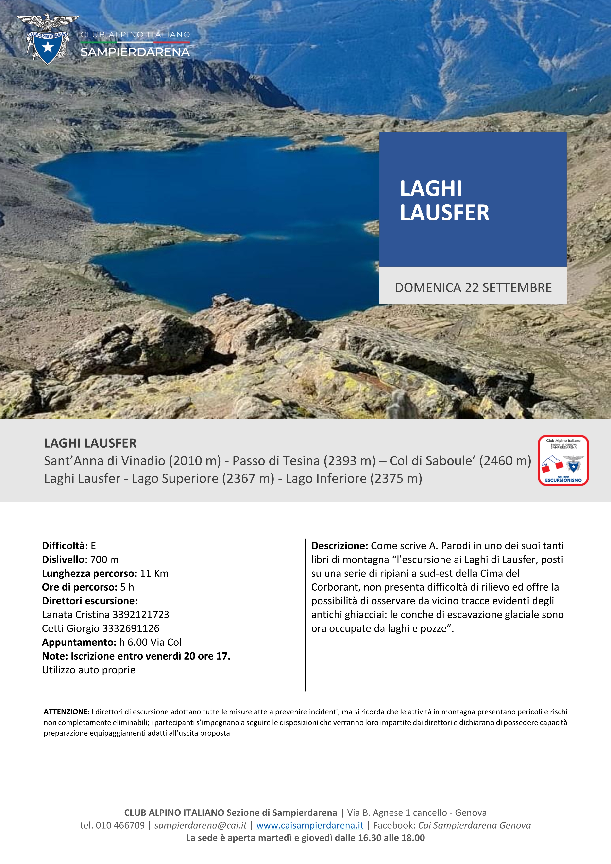 Domenica 22 Settembre: Escursionismo – Laghi di Lausfer