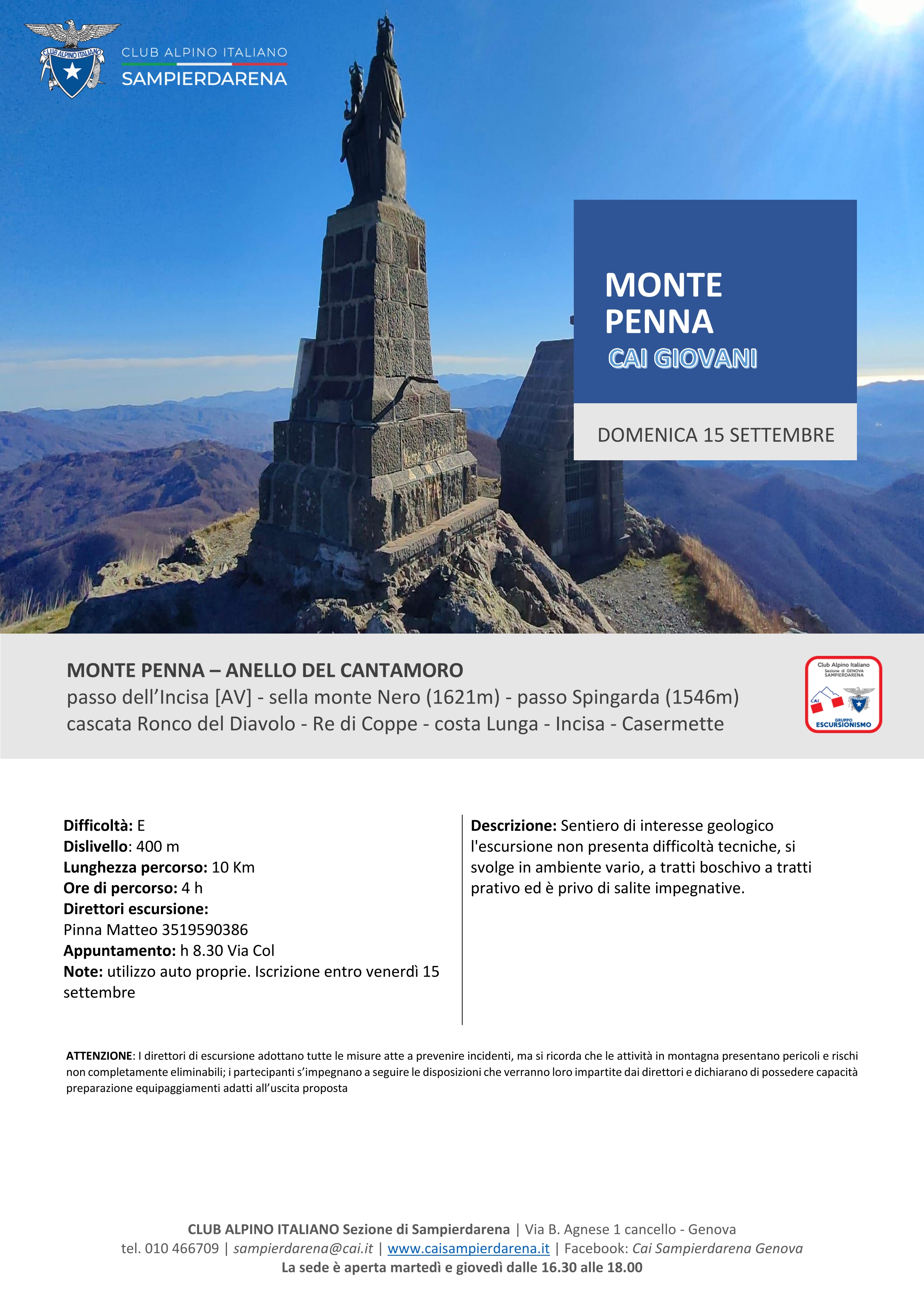 Domenica 15 Settembre – CAI GIOVANI: Monte Penna e anello del Cantamoro