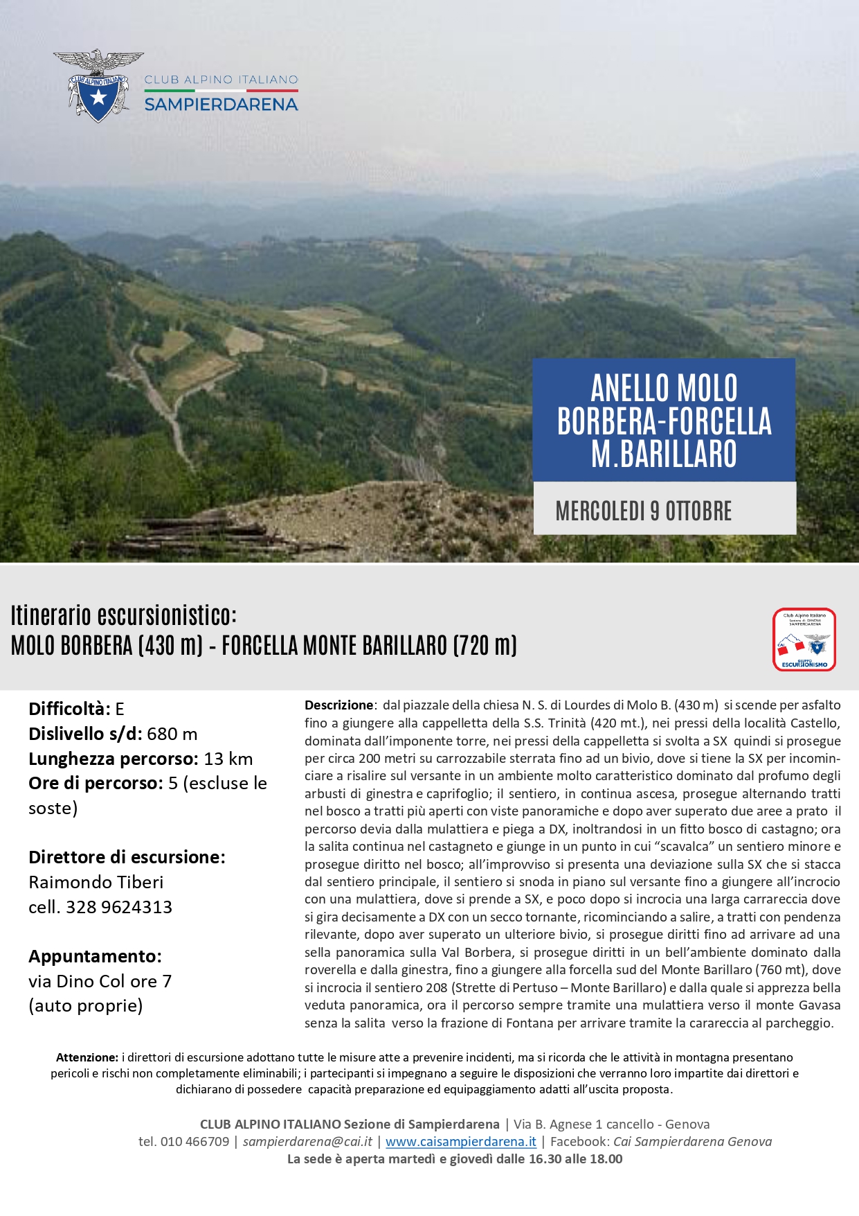 Mercoledi 9 Ottobre – Escursionismo – Anello Molo Borbera-Forcella M.Barillaro