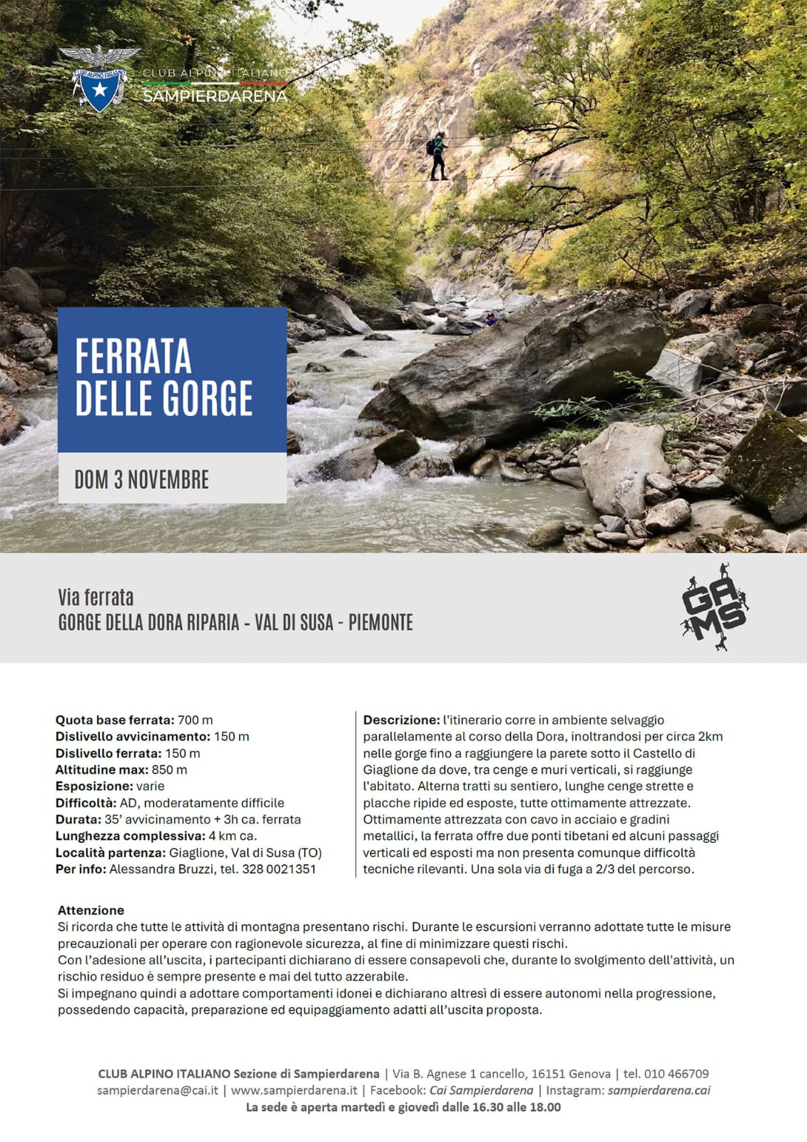 Domenica 3 Novembre – GAMS – Ferrata delle Gorge