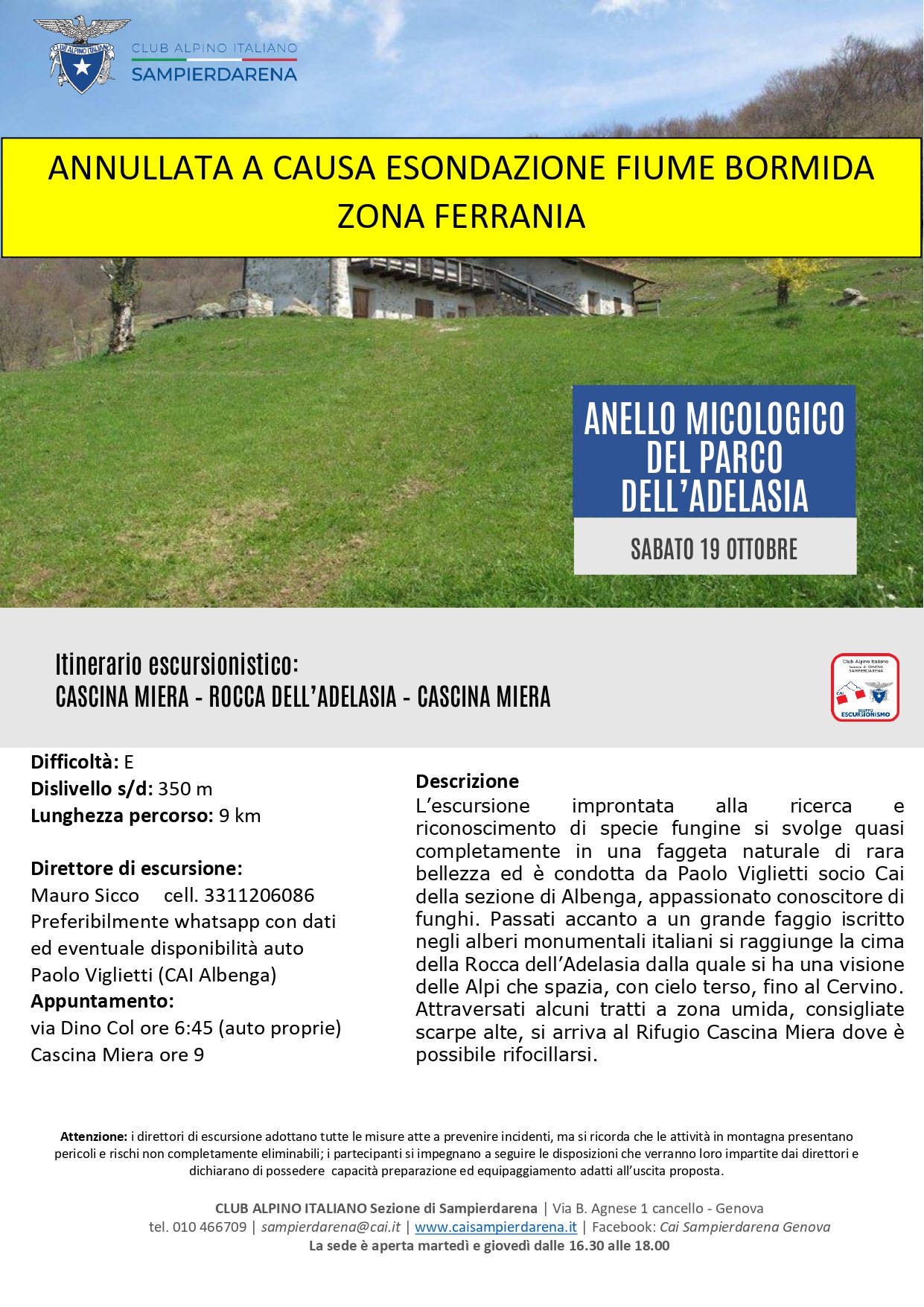 Sabato 19 Ottobre – Escursionismo – Anello micologico del Parco dell’Adelasia