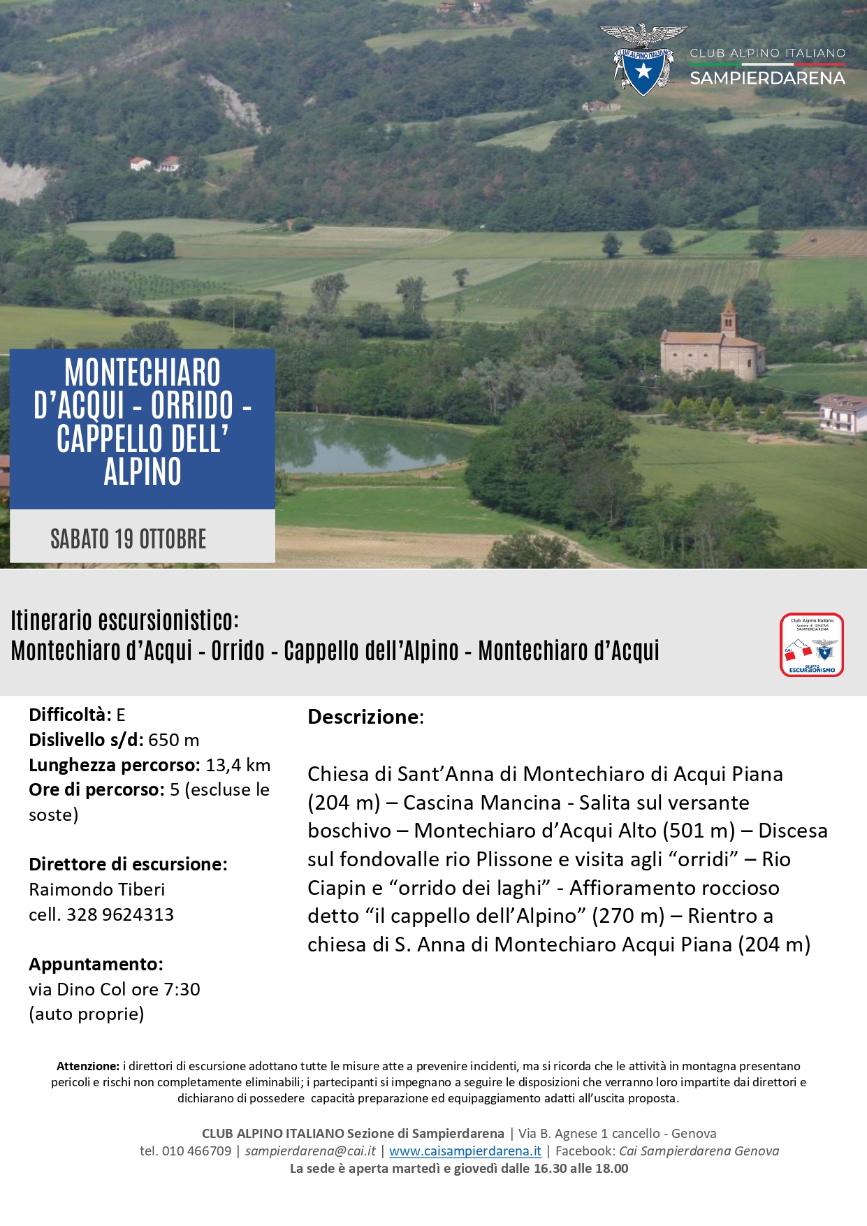 Sabato 19 Ottobre – Escursionismo – Montechiaro d’Acqui-Orrido-Cappello dell’Alpino