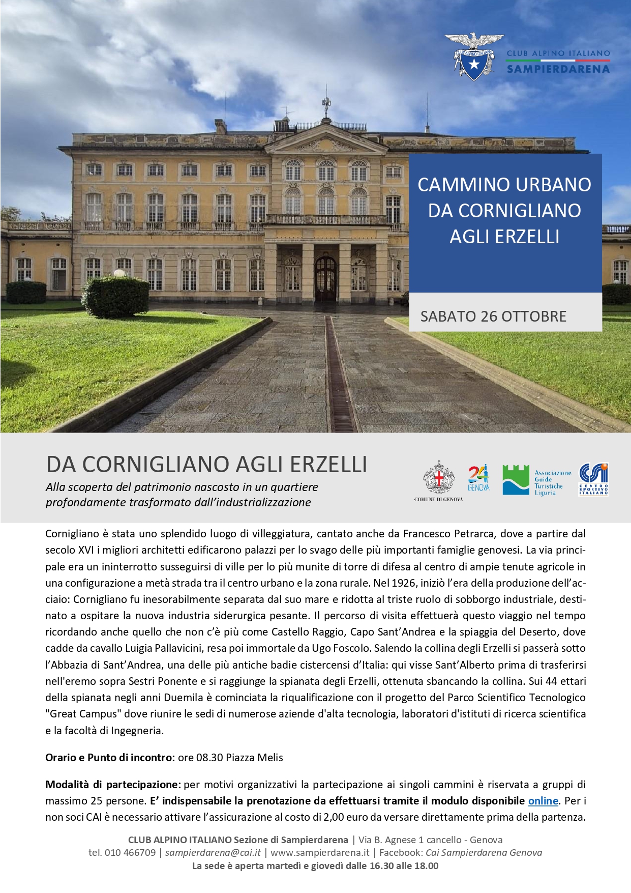 Sabato26 Ottobre – Cammino Urbano “Da Cornigliano agli Erzelli”