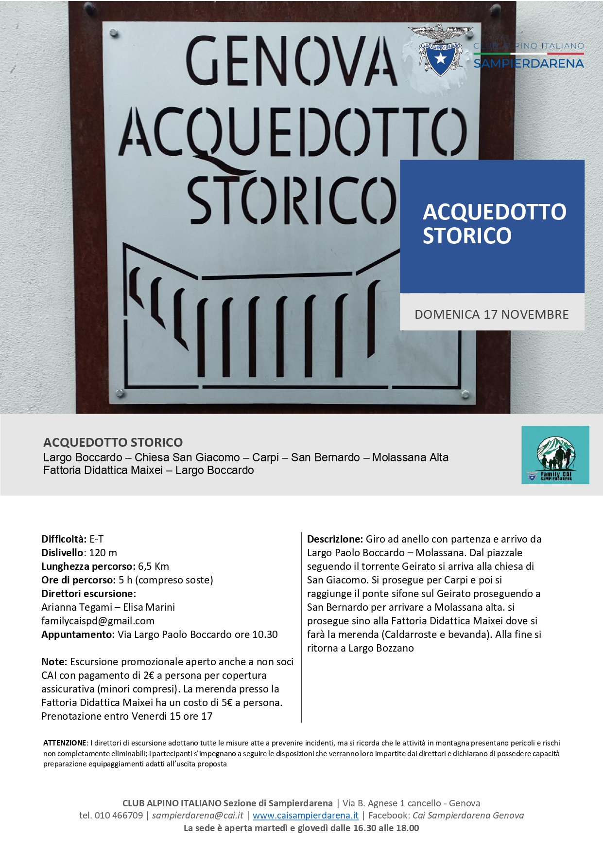 Domenica 17 Novembre – CAI Family – Acquedotto Storico