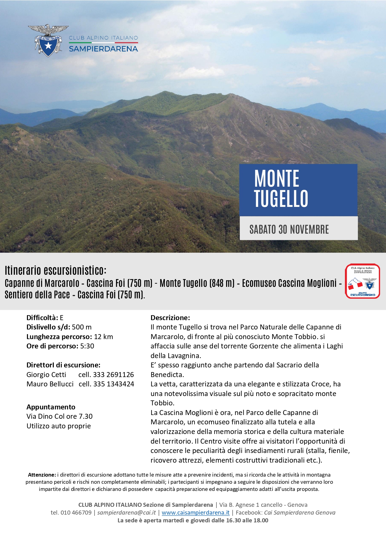 Sabato 30 Novembre – Escursionismo – Monte Tugello