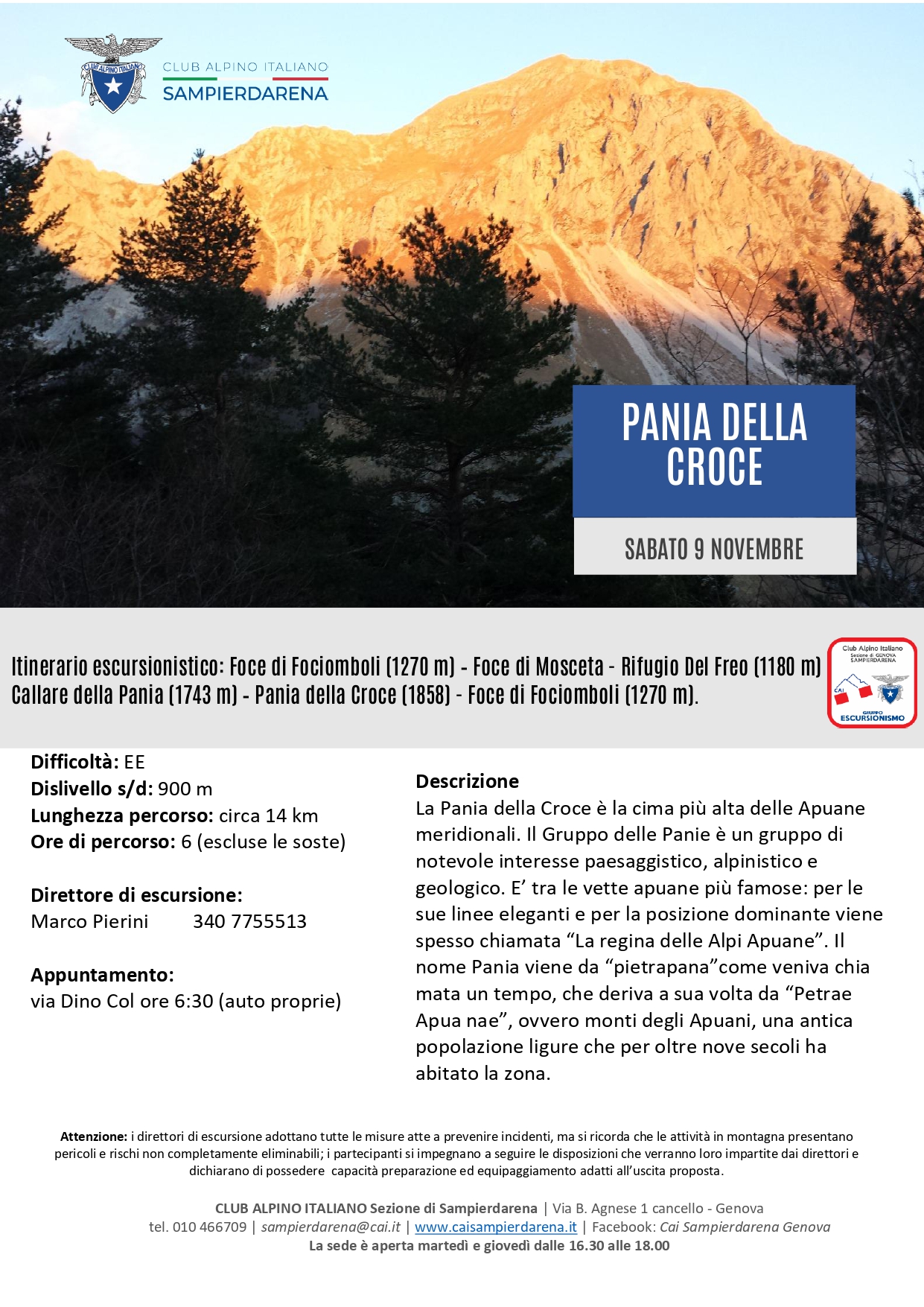 Sabato 9 Novembre – Escursionismo –  Pania della Croce