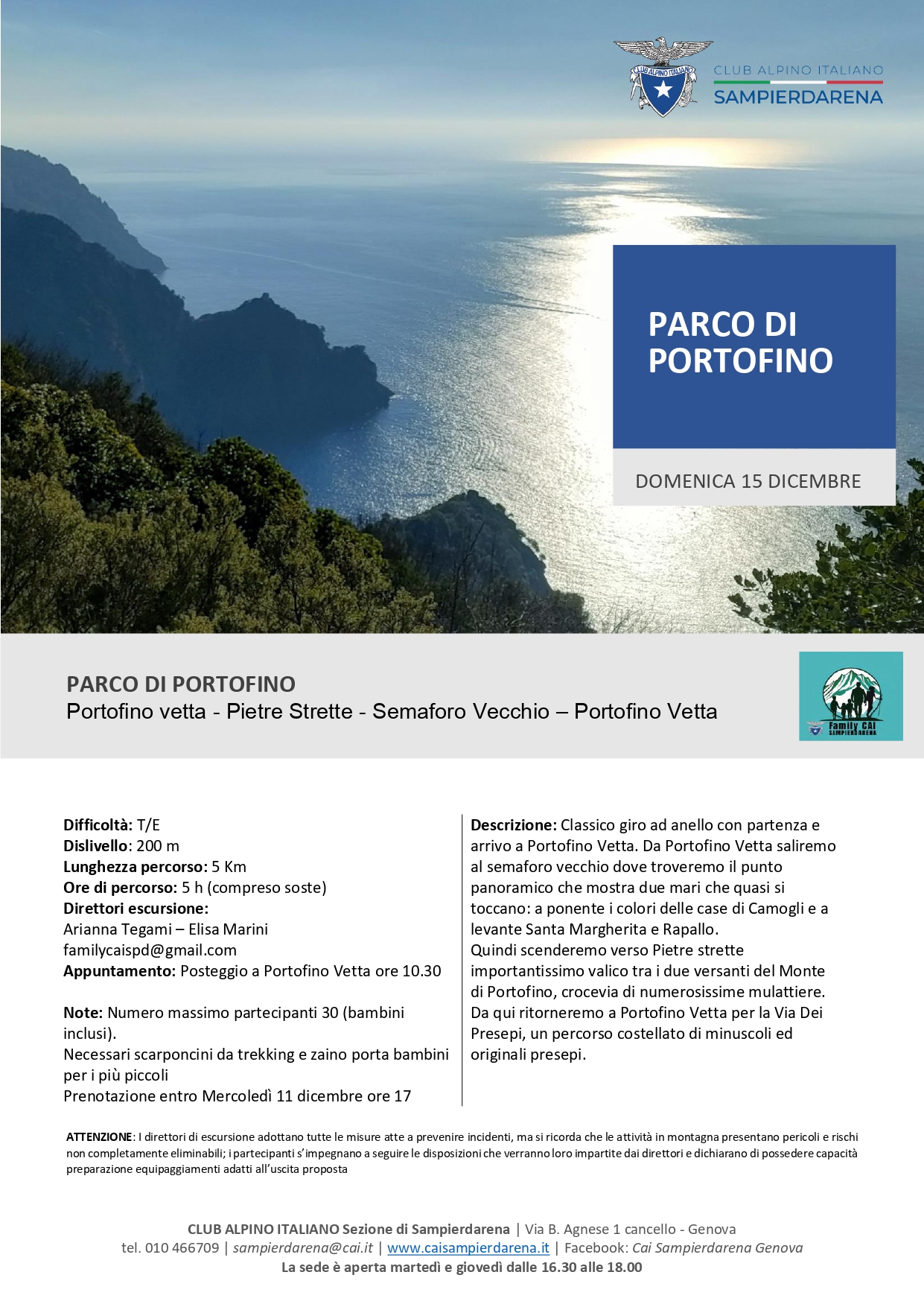 Domenica 15 Dicembre – CAI Family – Parco di Portofino