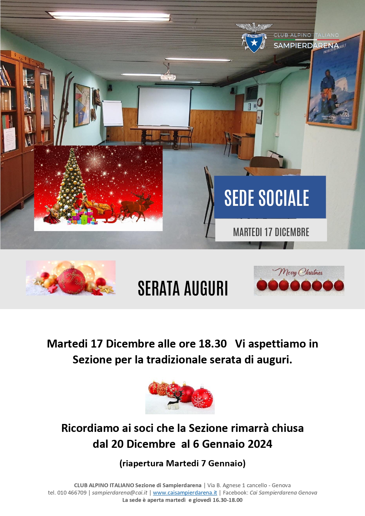 Martedì 17 Dicembre dalle ore 18,30 – Serata Auguri in Sezione