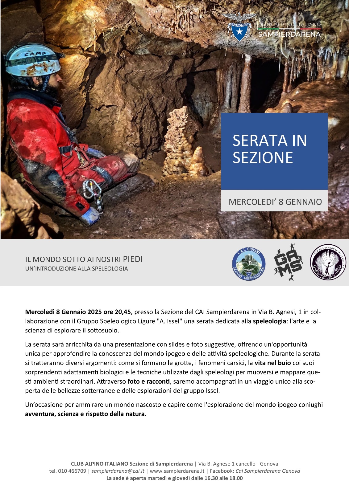 Mercoledi 8 Gennaio ore 20.45 – Serata in Sezione – “Il mondo sotto ai nostri piedi – un’introduzione alla speleologia”